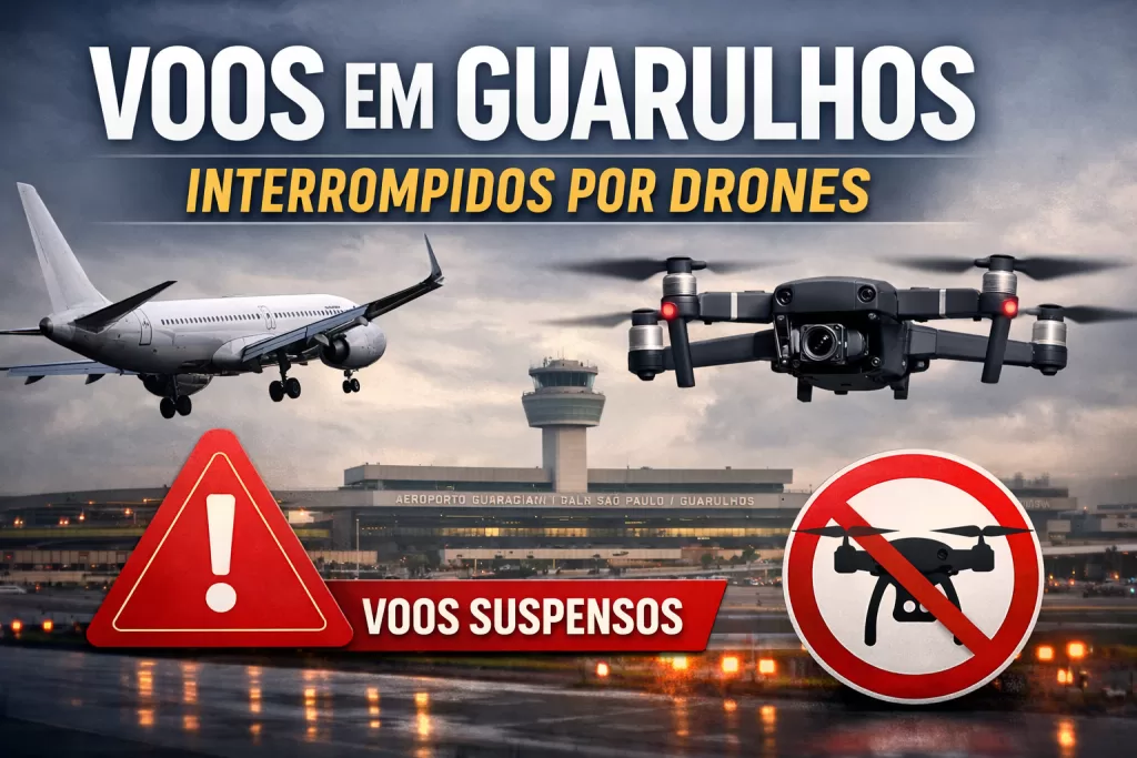 Voos em Guarulhos interrompidos por Drones 